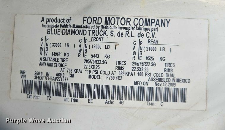 image for item DU7791 2010 Ford F750 vacuum truck