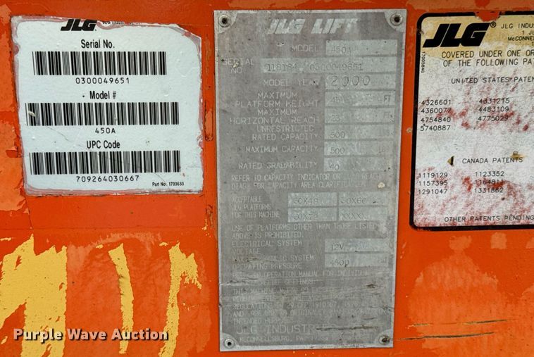 image for item DU9818 2000 JLG 450A boom lift