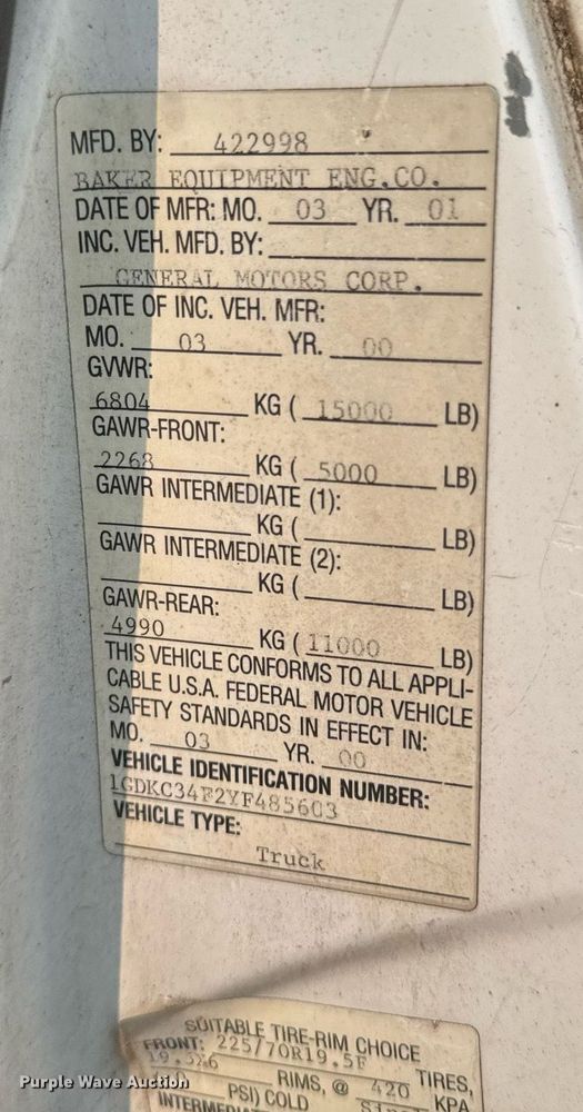 image for item DV2714 2000 GMC 3500HD SL bucket truck