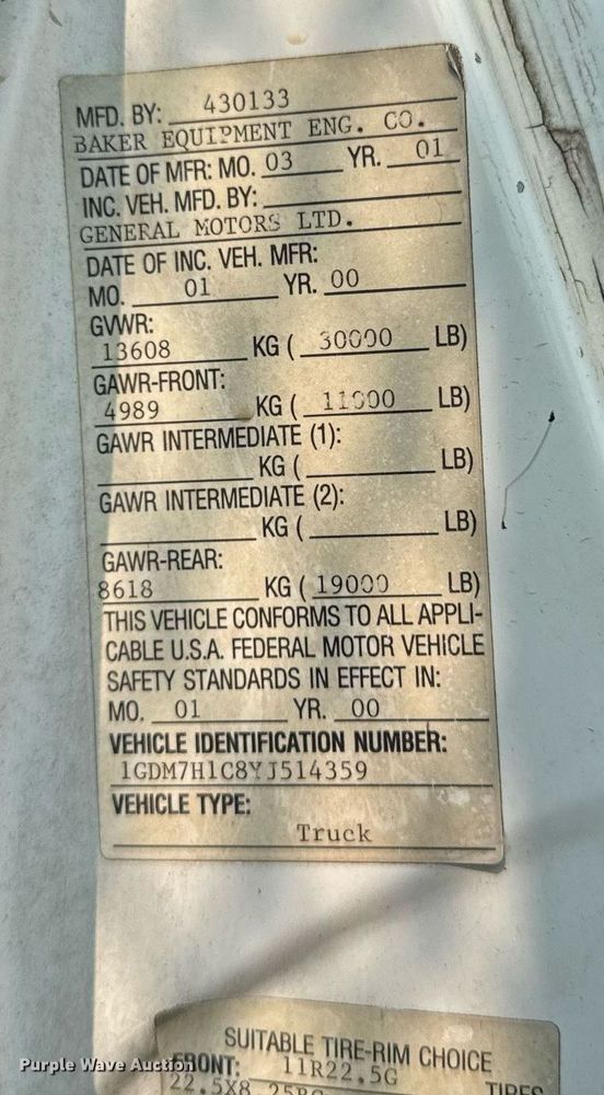 image for item DV2715 2000 GMC C7500 bucket truck