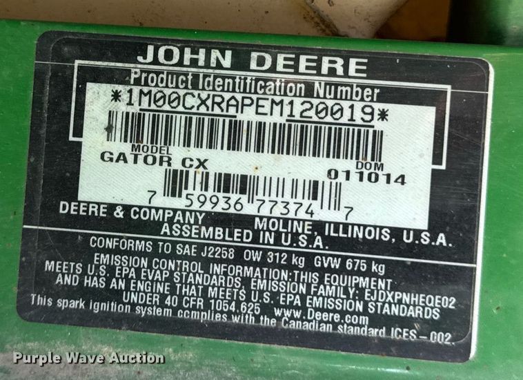 image for item DV2726 2014 John Deere Gator CV utility vehicle