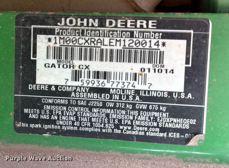 image for item DV2729 John Deere Gator CX utility vehicle