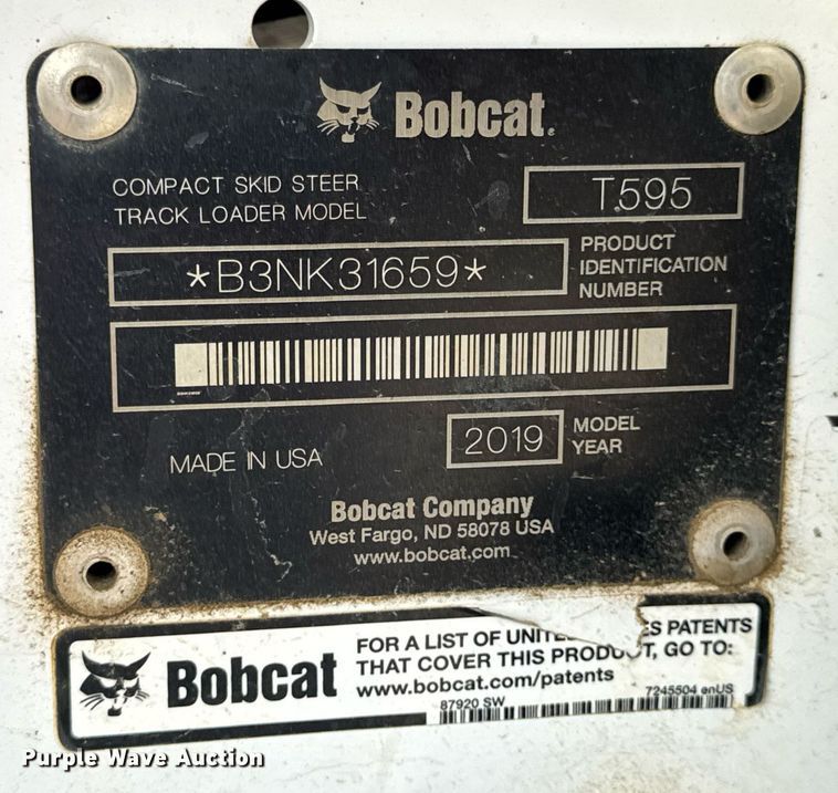image for item DV4110 2019 Bobcat T595 tracked skid steer loader