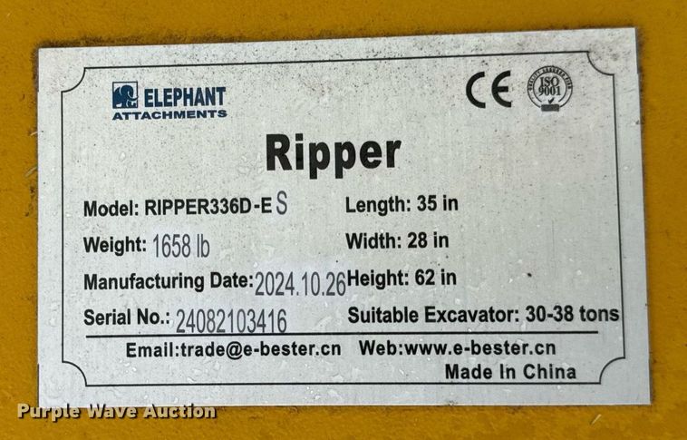 image for item DV4163 2024 Elephant Attachments RIPPER336D-ES excavator ripper