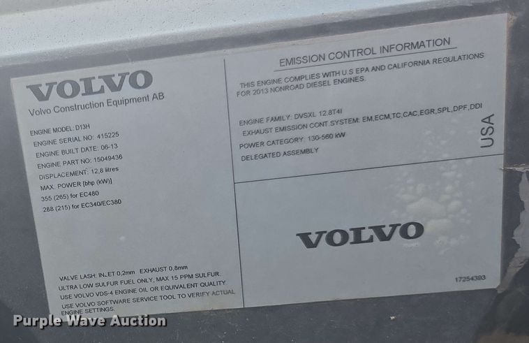 image for item DW1991 2014 Volvo EC480DL excavator