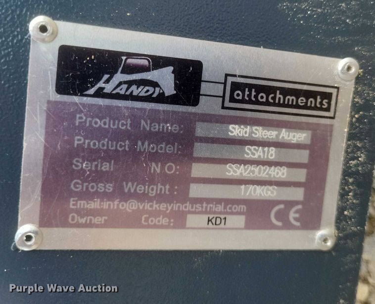 image for item DW7046 Handy Attachments SSA18 skid steer auger