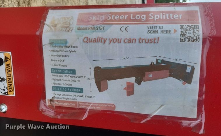 image for item DW7047 Raytree RMLS18T skid steer log splitter