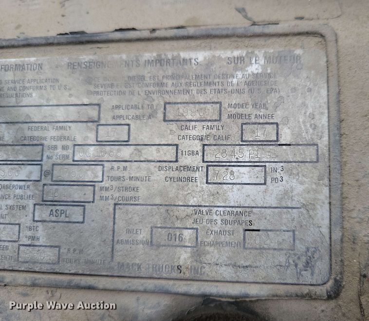 image for item DX6997 1990 Mack RB690S dump truck