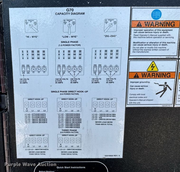 image for item DX8992 2012 Doosan G70WJD-2A-T3 generator