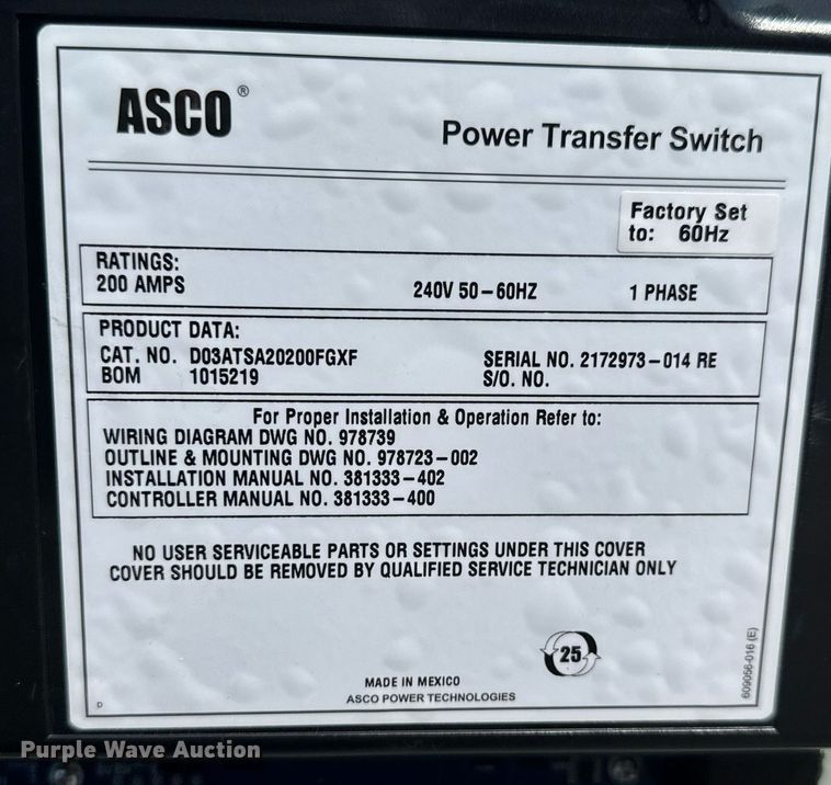 image for item DY0186 ASCO D03ATSA20200FGXF power transfer switch