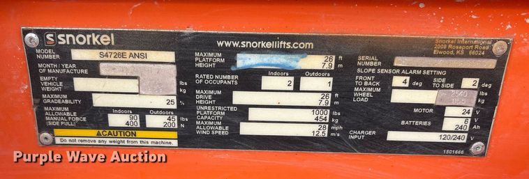 image for item DY0576 2017 Snorkle S4726E scissor lift