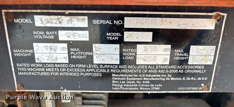 image for item DY0578 2017 JLG 1932R scissor lift