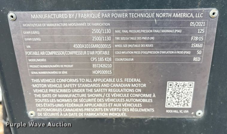 image for item DY0581 2021 CP CPS185 air compressor