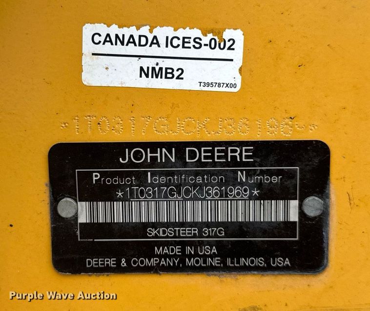 image for item EC3639 2019 John Deere 317G tracked skid steer loader