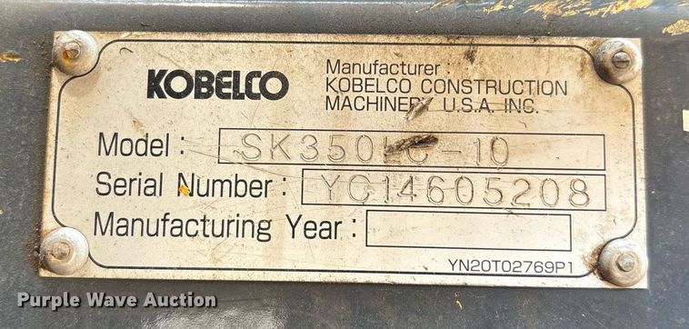 image for item EC3646 2021 Kobelco SK350LC-10 excavator