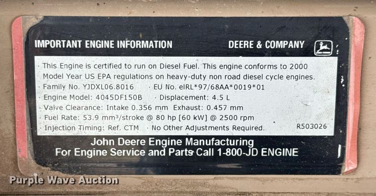 image for item ED5686 2001 Ingersoll-Rand P185WJD air compressor