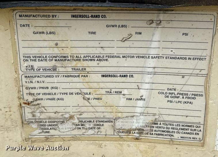 image for item ED5686 2001 Ingersoll-Rand P185WJD air compressor