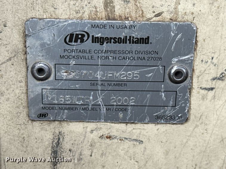 image for item ED5687 2002 Ingersoll-Rand P185 air compressor