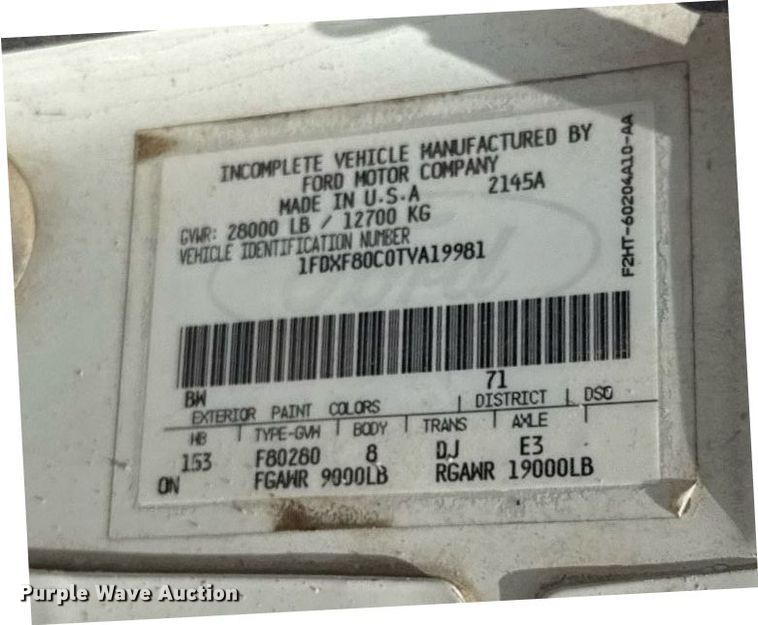 image for item ED5691 1996 Ford F800 water truck