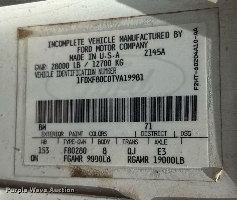 image for item ED5691 1996 Ford F800 water truck