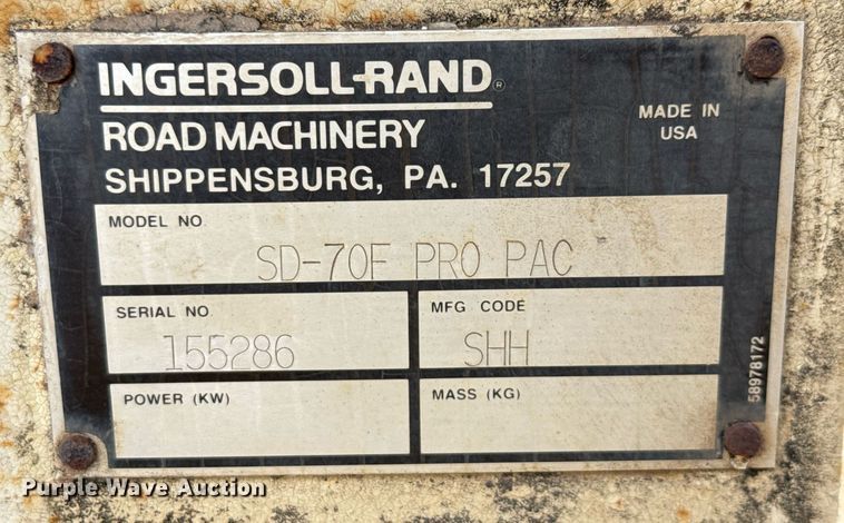 image for item ED5692 1998 Ingersoll-Rand SD-70F Pro Pac single drum vibratory roller