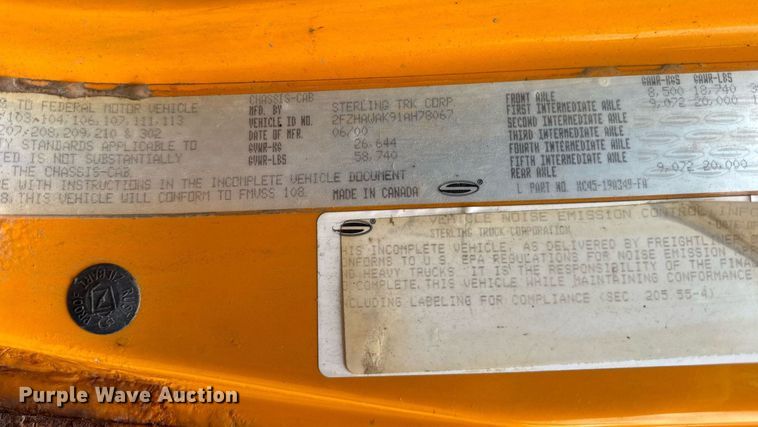 image for item EF2034 2001 Sterling L-Line dump truck