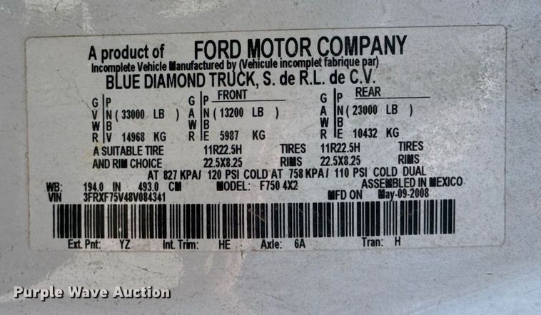 image for item EG5880 2008 Ford F750 Super Duty digger derrick truck