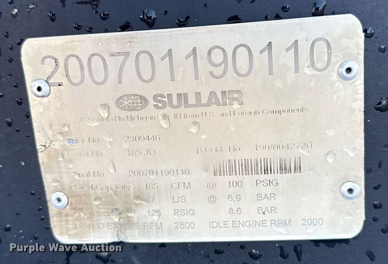 image for item EG5897 1985 Sullair 185 JD air compressor