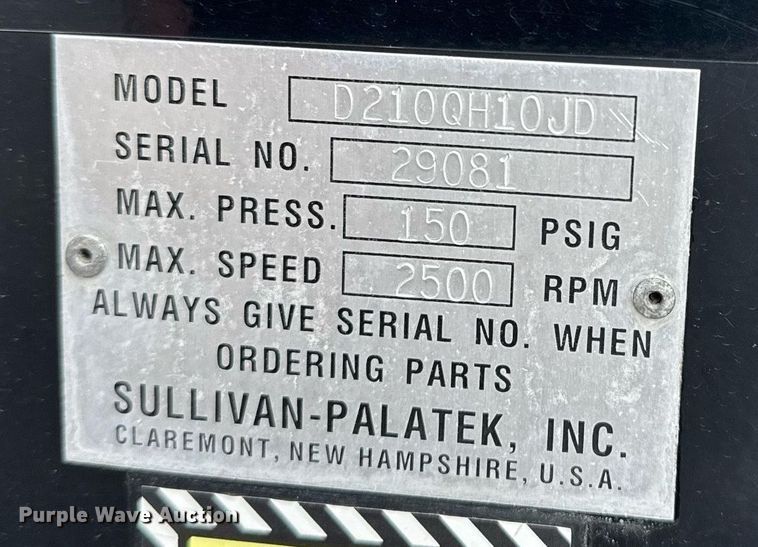 image for item EG5899 2009 Sullivan Palatek D2100H1OJD air compressor