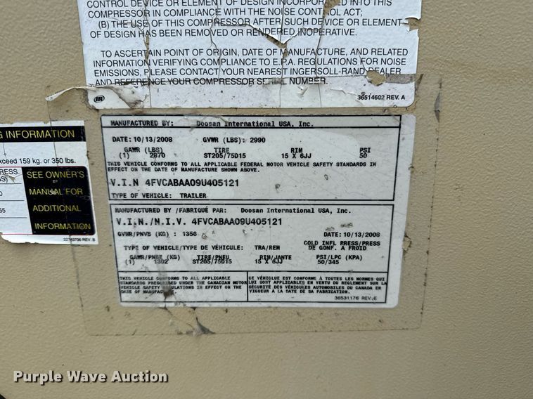 image for item EG8087 2008 Ingersoll Rand P185WIR air compressor