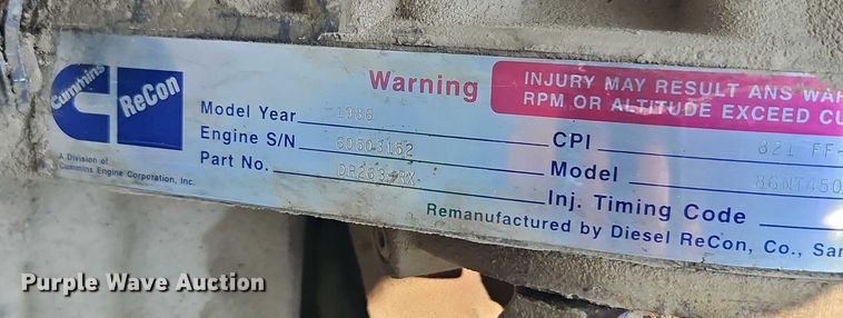 image for item EJ0101 1986 Cummins 86NT450BC4J engine