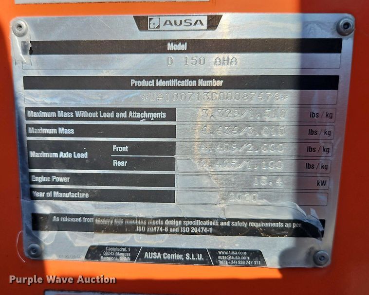 image for item EJ0102 2020 Ausa D 150 AHA site dumper