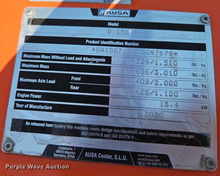 image for item EJ0102 2020 Ausa D 150 AHA site dumper