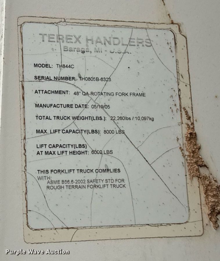 image for item EJ4625 2005 Terex TH844C telehandler