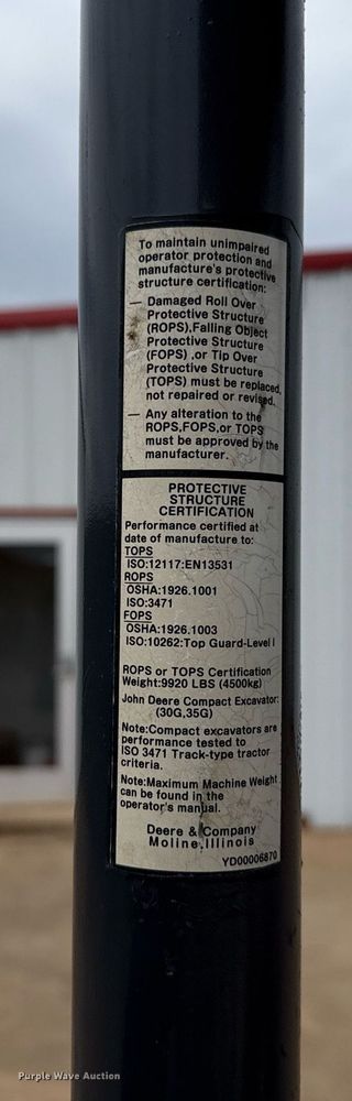image for item EJ4628 2017 John Deere 35G mini excavator