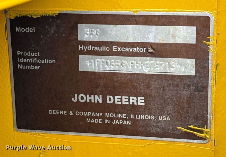 image for item EJ4628 2017 John Deere 35G mini excavator