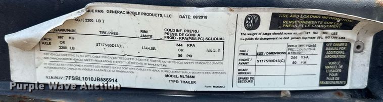 image for item EJ4663 2018 Generac Magnum light plant