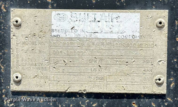 image for item EJ4667 Sullair 185DP0PERK air compressor