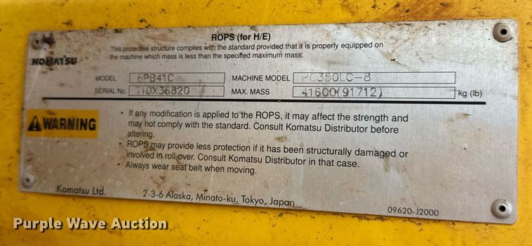 image for item EJ4670 2011 Komatsu PC350LC-8 excavator