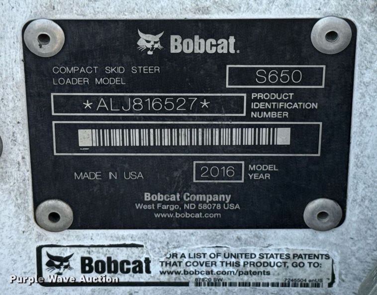 image for item EJ4699 2016 Bobcat S650 skid steer loader