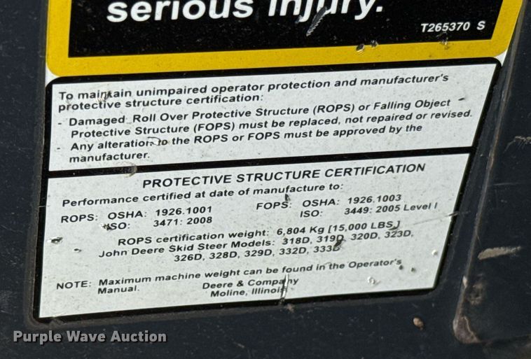 image for item EJ4725 2011 John Deere 320D skid steer loader