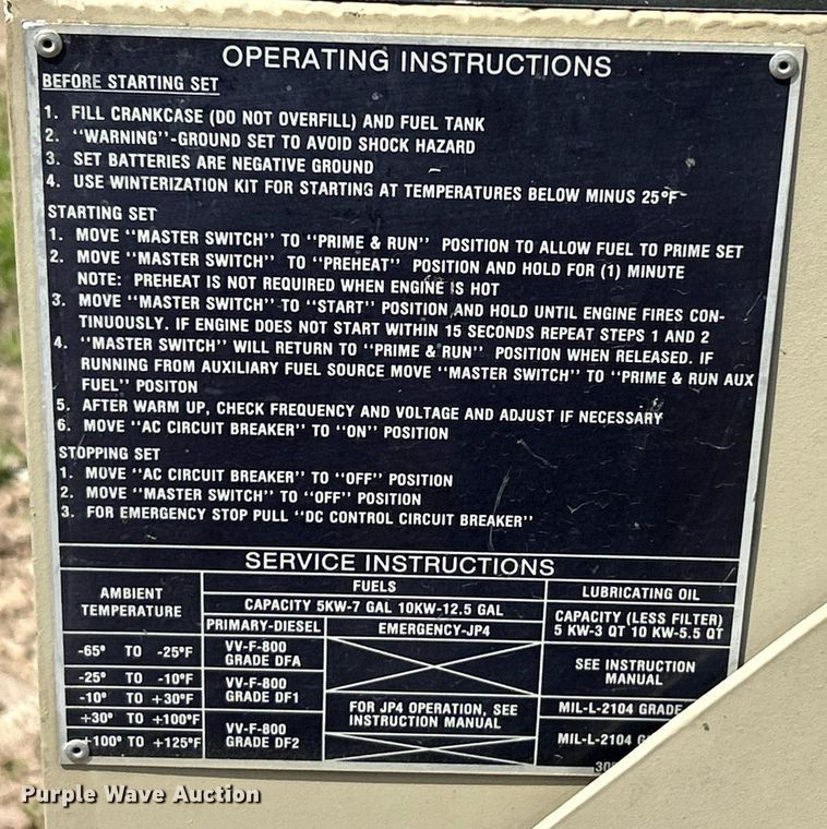 image for item EK8179 Libby Welding Co MEP003A generator