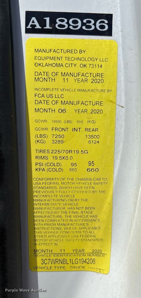 image for item EL2107 2020 Dodge Ram 5500 bucket truck