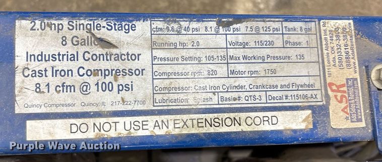 image for item EM2620 Quincey QTS-3 air compressor