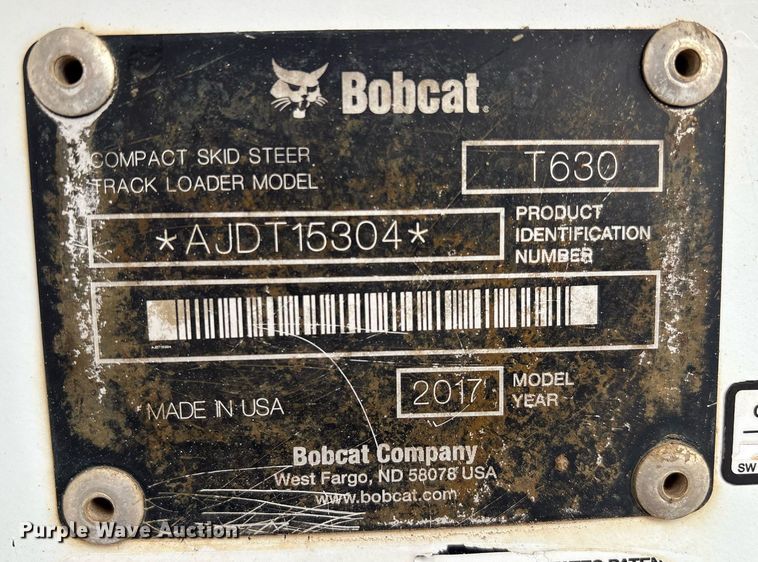 image for item EM2627 2017 Bobcat T630 tracked skid steer loader
