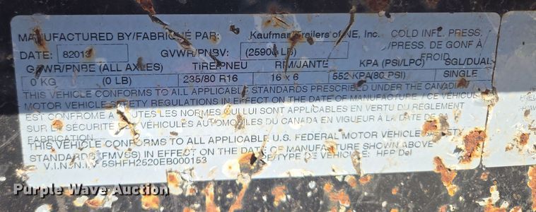 image for item EM7109 2014 Kaufman equipment trailer