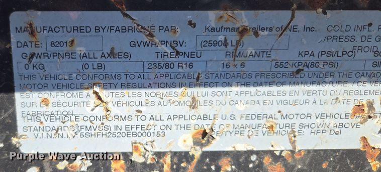 image for item EM7109 2014 Kaufman equipment trailer