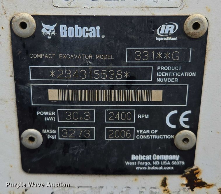 image for item EM7391 2006 Bobcat 331 G mini excavator