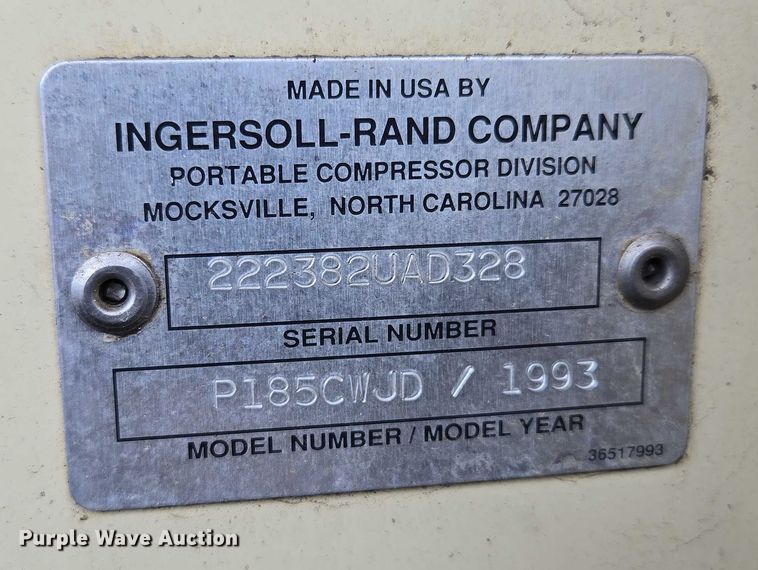 image for item EM7414 1993 Ingersoll-Rand P185CWJD air compressor