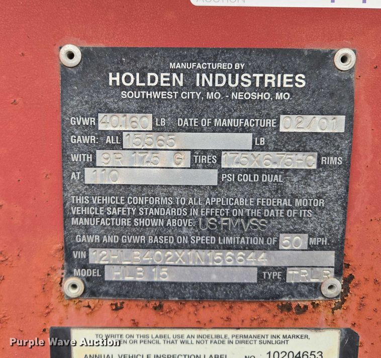 image for item EM7450 2001 Holden equipment trailer